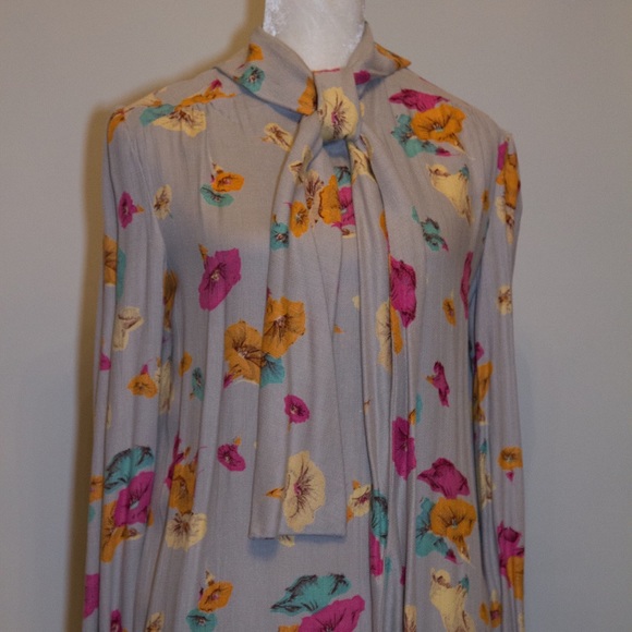 Vintage Floral Tie Neck Midi Shift Dress - Picture 2 of 2